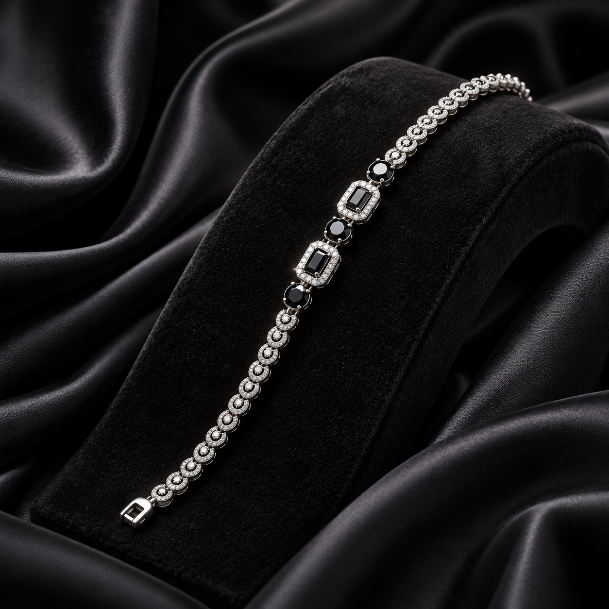 Black Gemstone Halo Tennis Bracelet