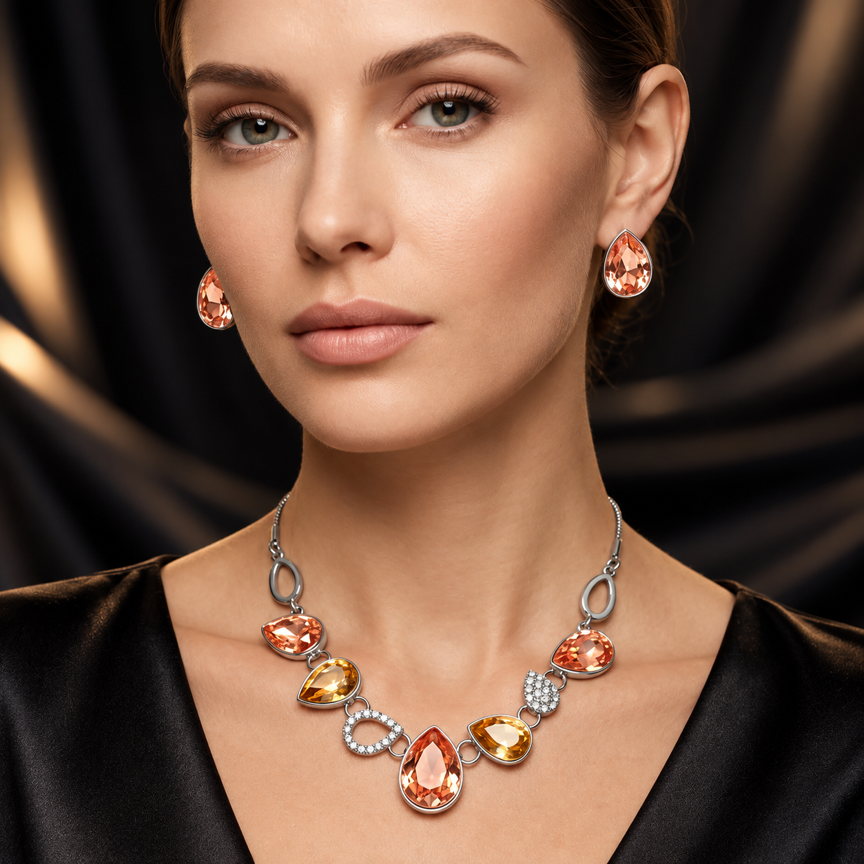 Champagne Amber Teardrop Jewellery Set