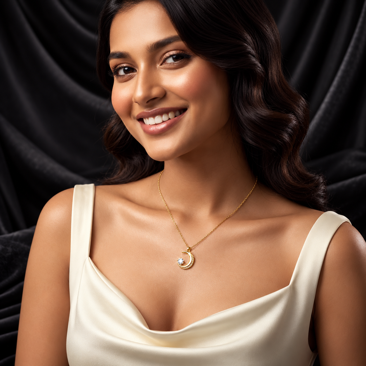 Crescent Moon Gold Necklace