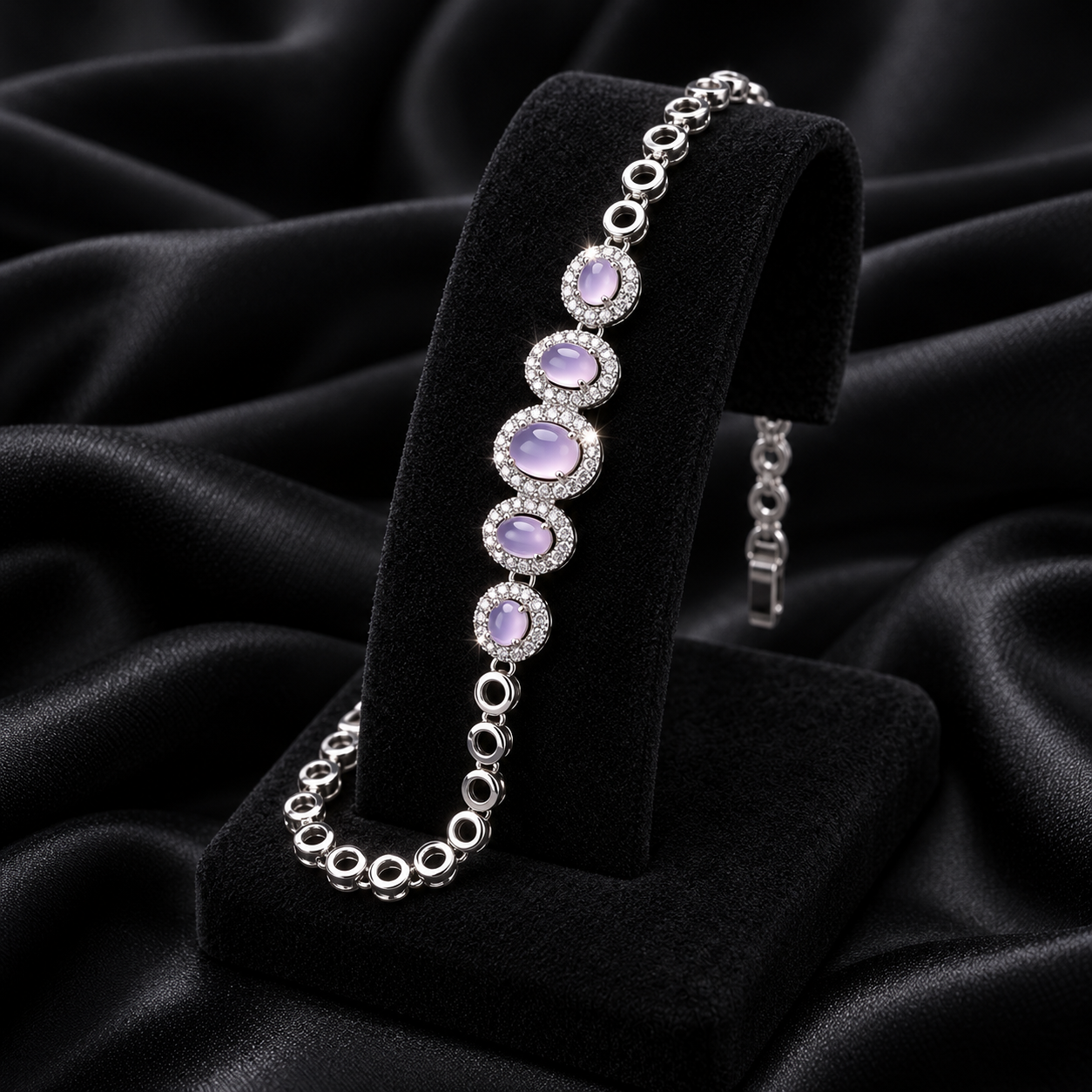 Elegant Silver Bracelet with Purple Oval Stone Details for Women