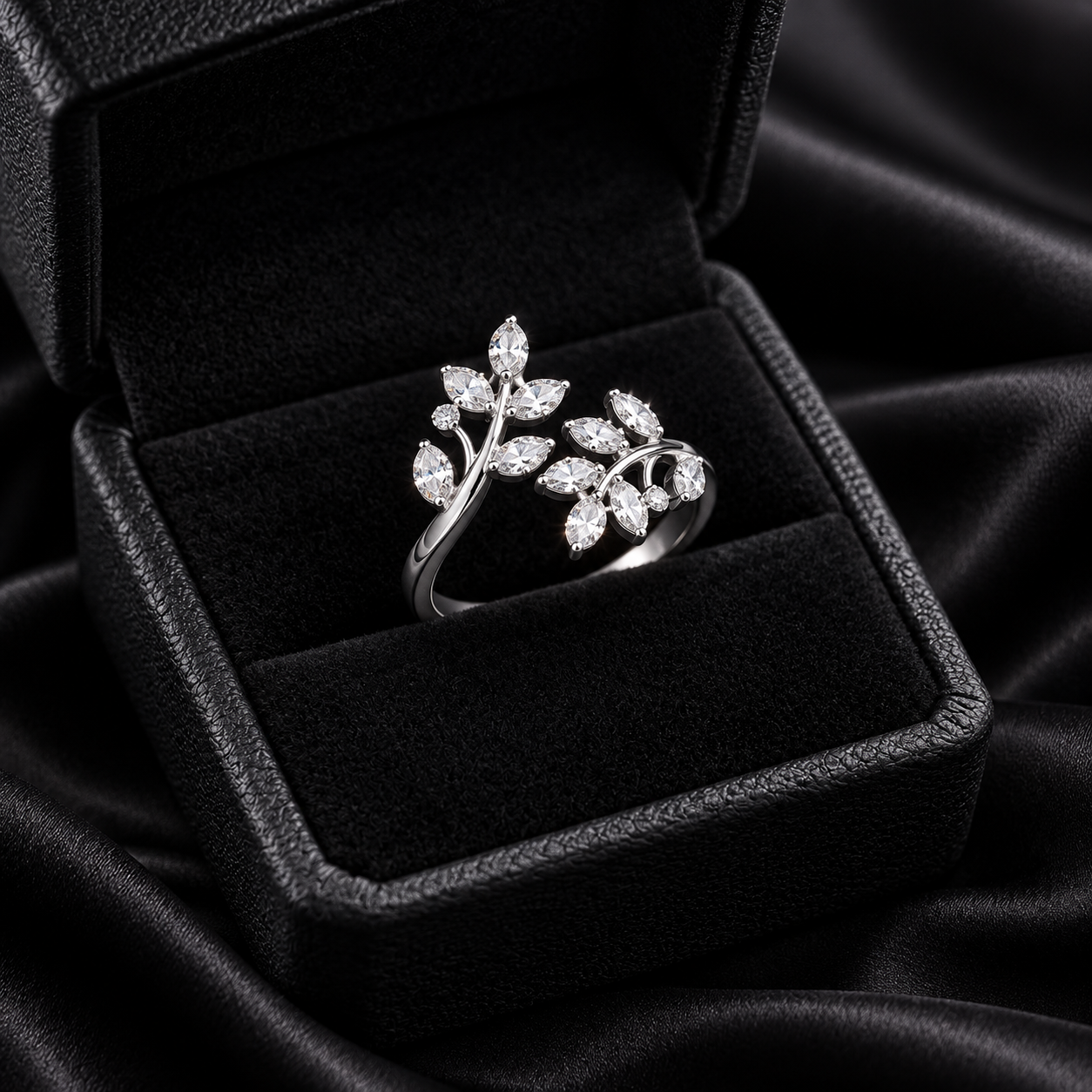 Elegant Silver Floral Crystal Ring for Women