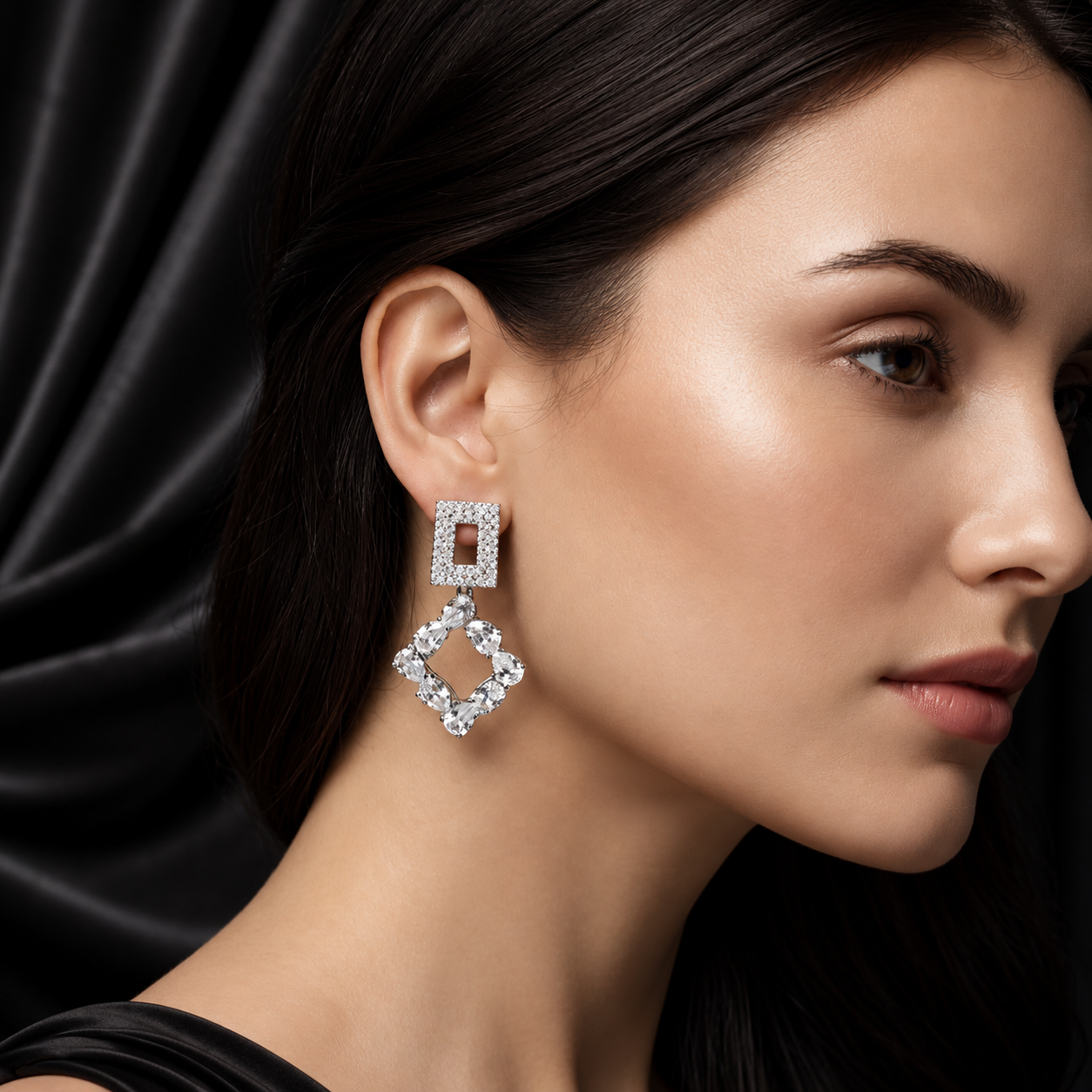 Geometric Diamond Drop Earrings for Women
