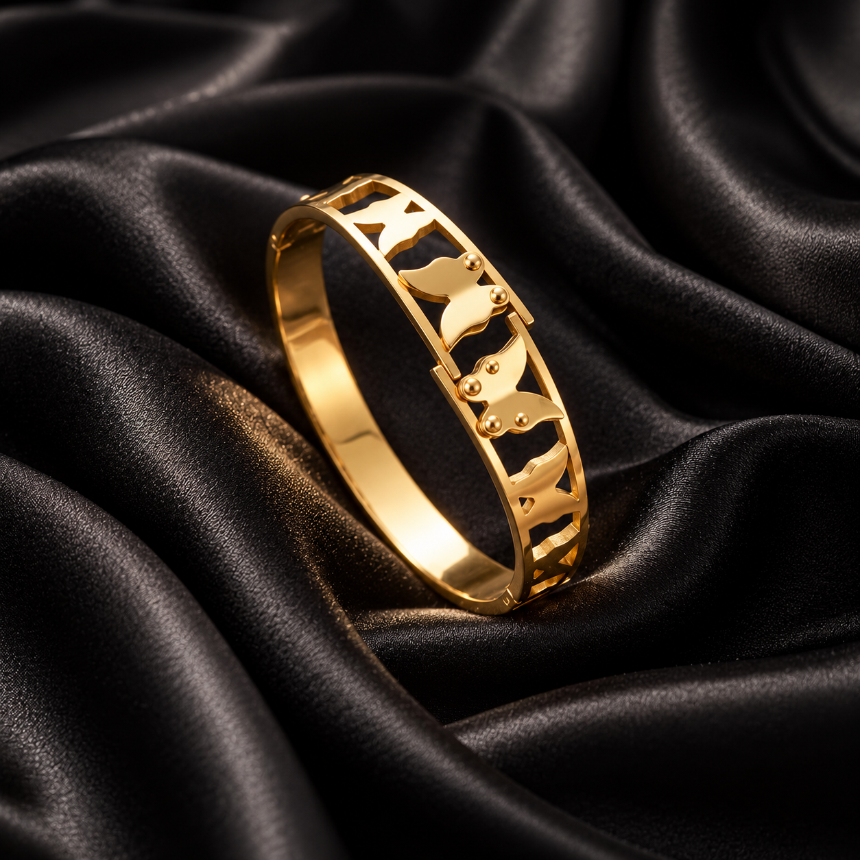 Gold Butterfly Cutout Hinge Bangle