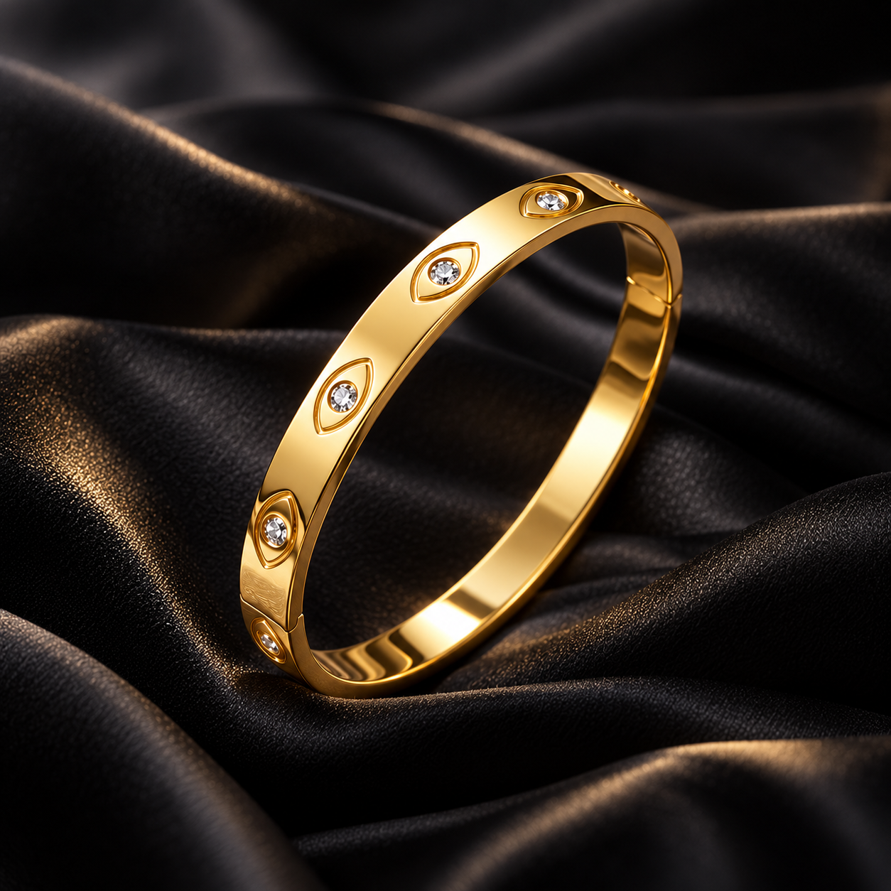 Gold Evil Eye Crystal Hinge Bangle