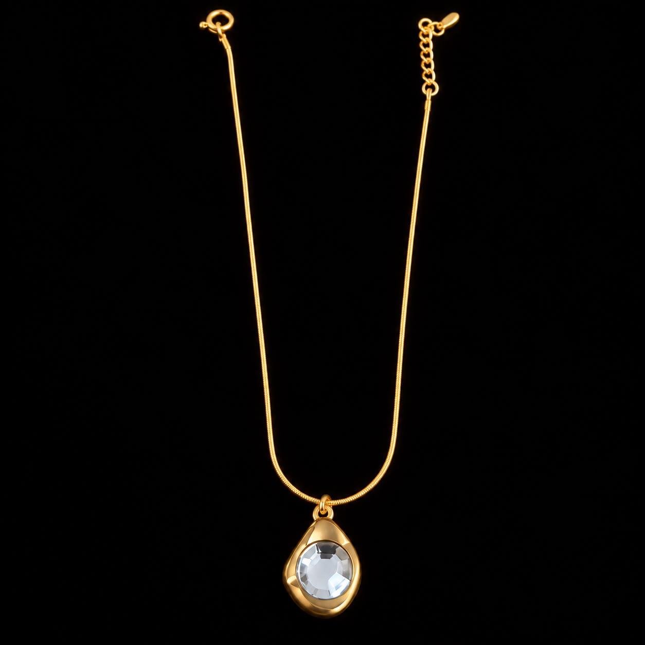 Golden Teardrop Crystal Pendant Necklace