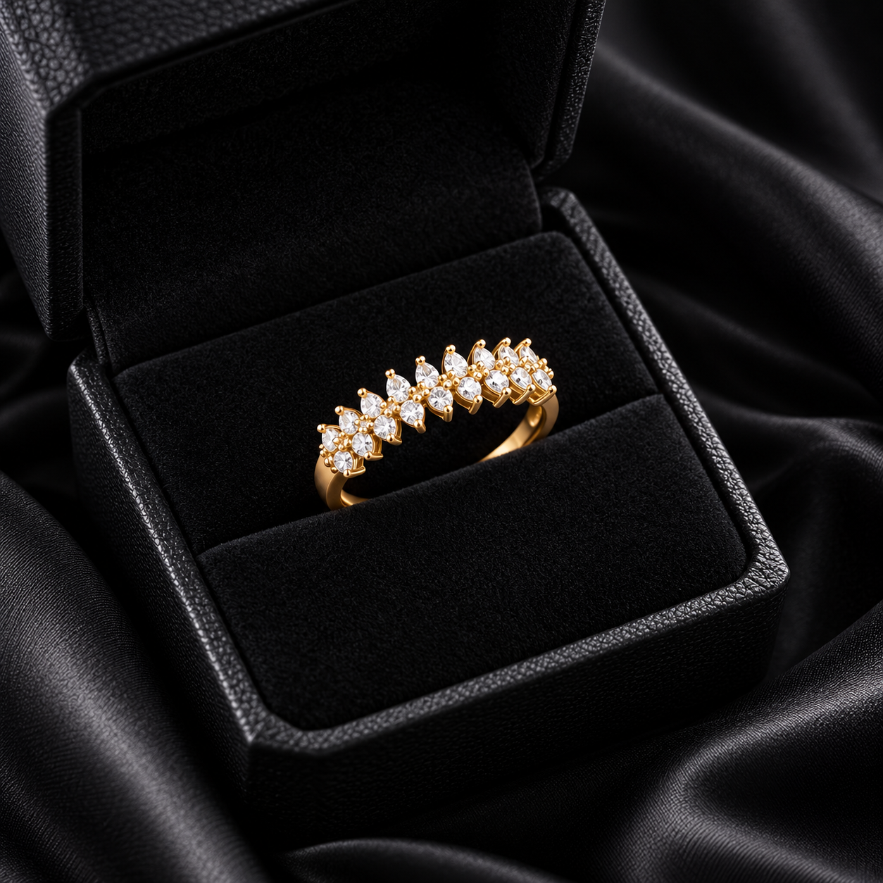 Luxury Gold Crystal Leaf Ring for Women