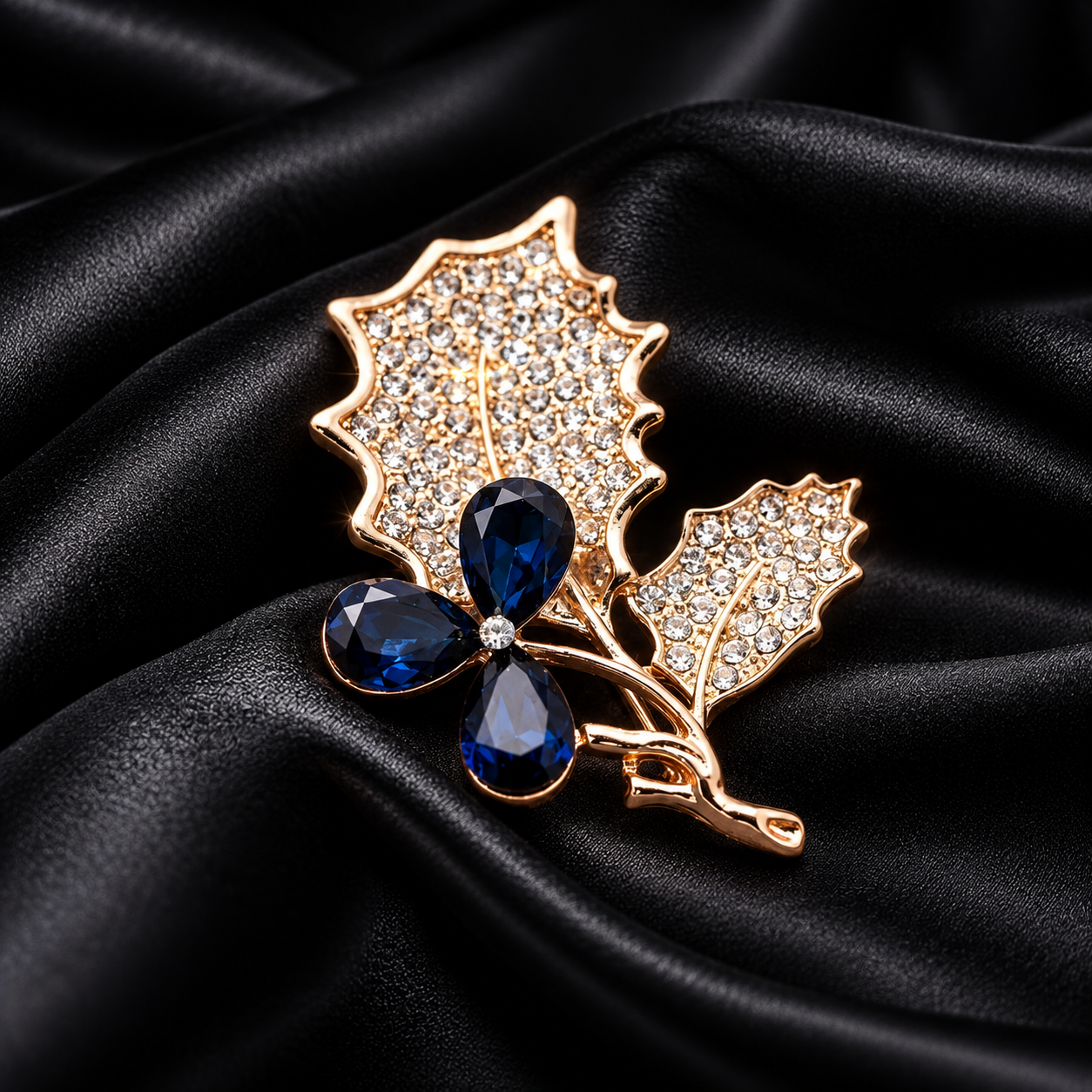 Luxury Rose Gold Floral Crystal Hijab & Orna Brooch for Women