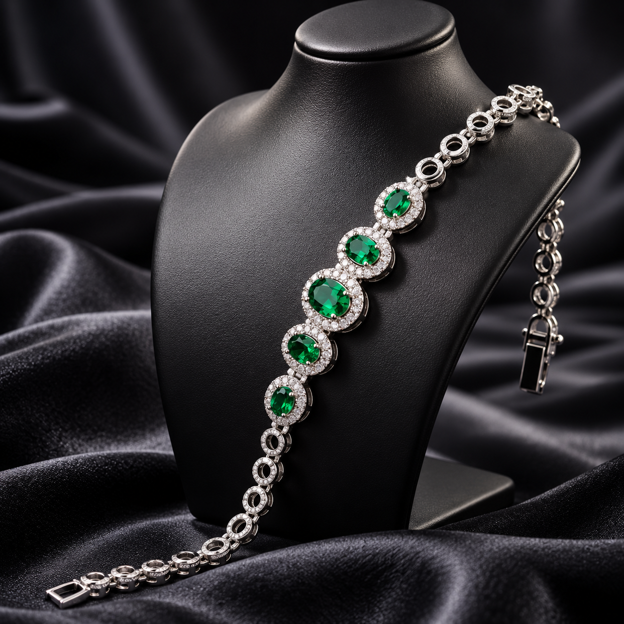 Luxury Silver Bracelet with Green Oval Gemstone Details for Women