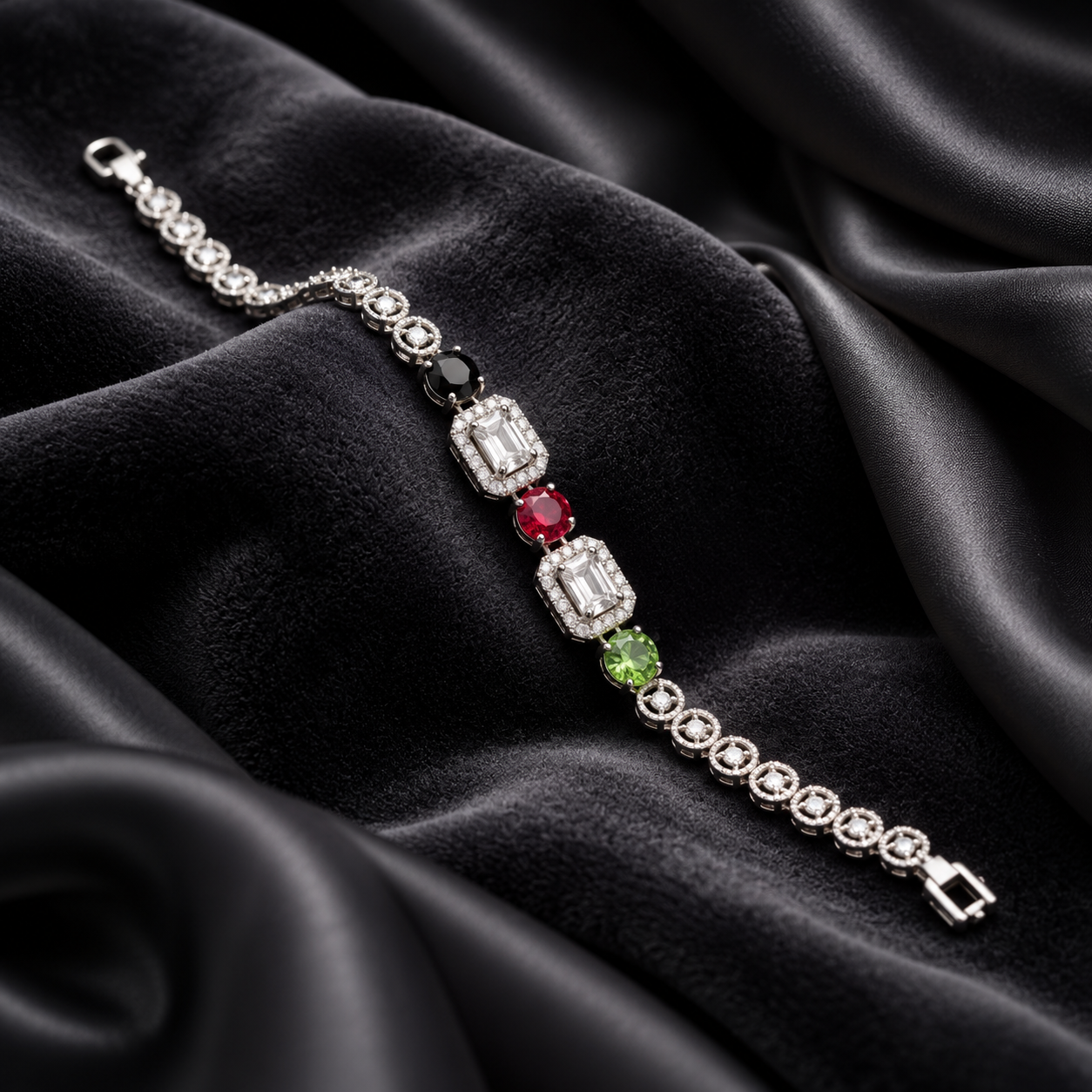 Multicolour Black Red Green Filigree Bracelet