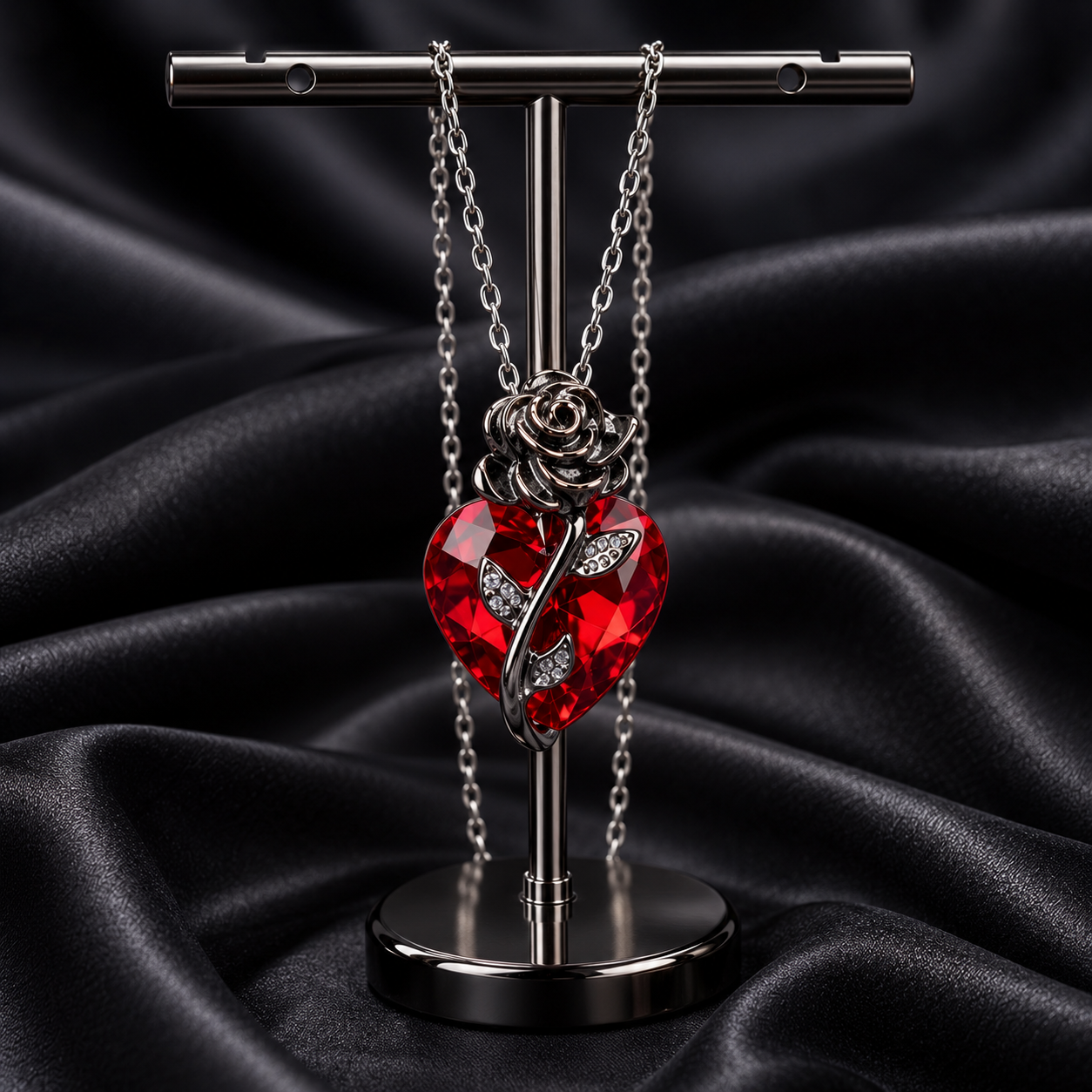 Red Heart Rose Necklace