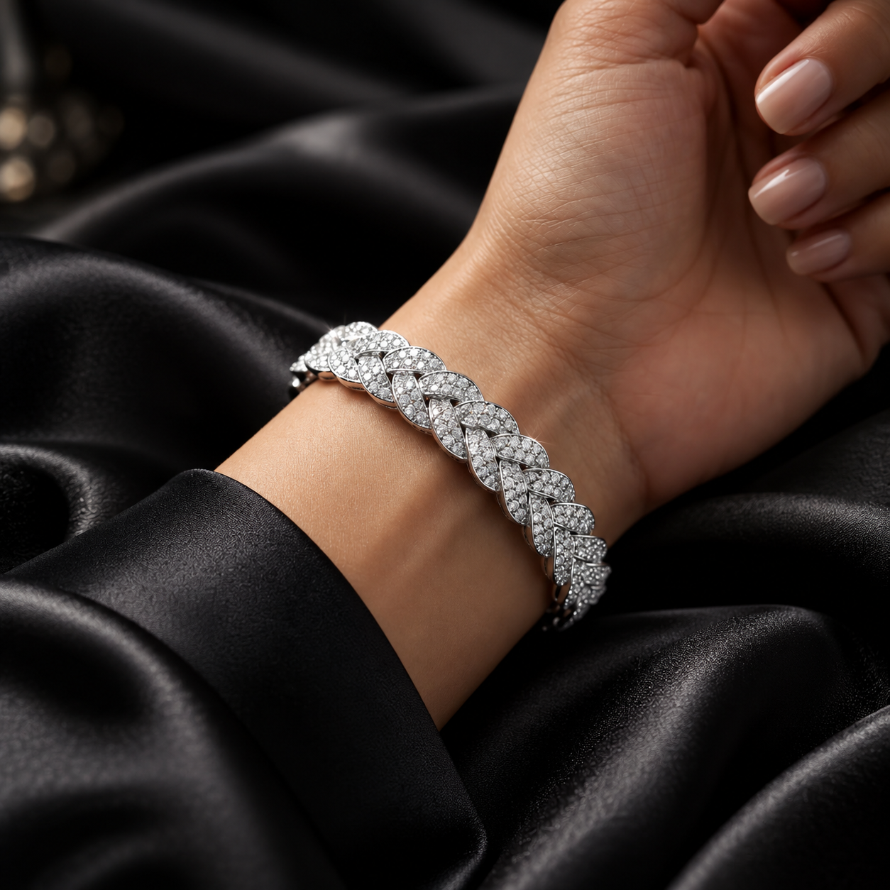 Sparkling Braided Pavé Silver Bracelet