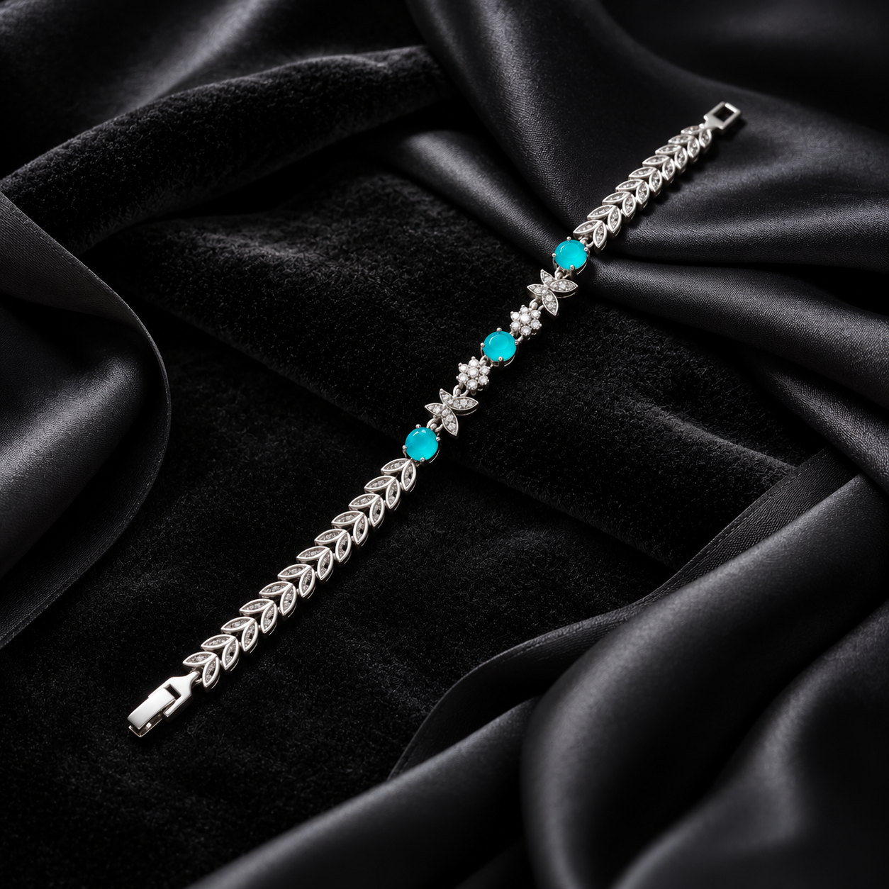 Turquoise Leaf Motif Silver Bracelet
